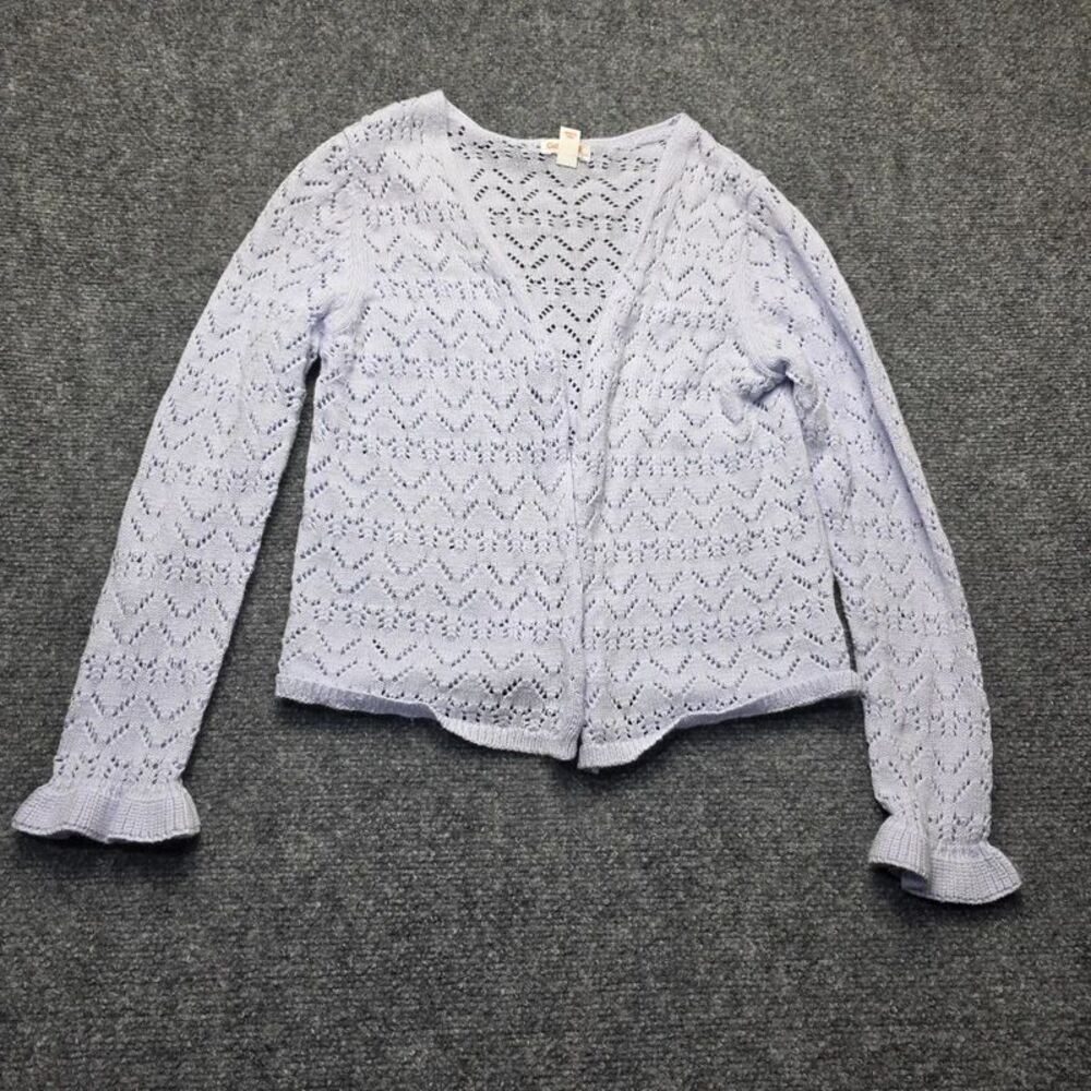 Girls Pointelle Open Front Cardigan Light Lavender Size L 10/12